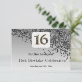 Chic Black Glitzer, sechzehn Geburtstag UAWG RSVP Karte (Stehend Vorderseite)