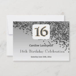 Chic Black Glitzer, sechzehn Geburtstag UAWG RSVP Karte