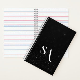 Chic Black Glitzer Spiral Notebook mit Initialen Notizblock
