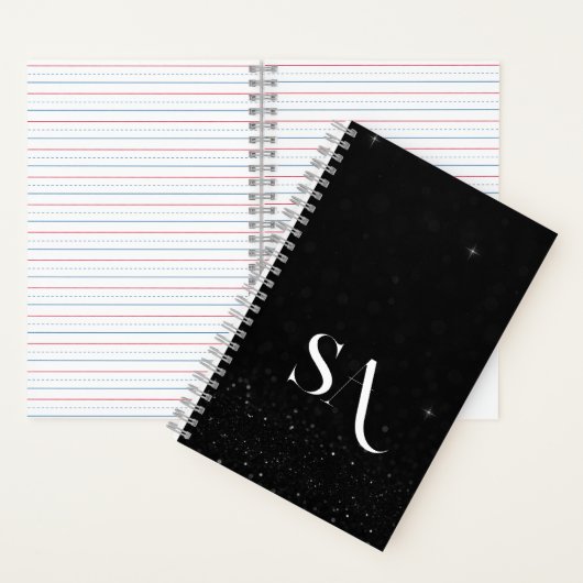 Chic Black Glitzer Spiral Notebook mit Initialen Notizblock (Innen)