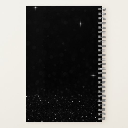 Chic Black Glitzer Spiral Notebook mit Initialen Notizblock (Rückseite)