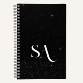 Chic Black Glitzer Spiral Notebook mit Initialen Notizblock (Vorderseite)