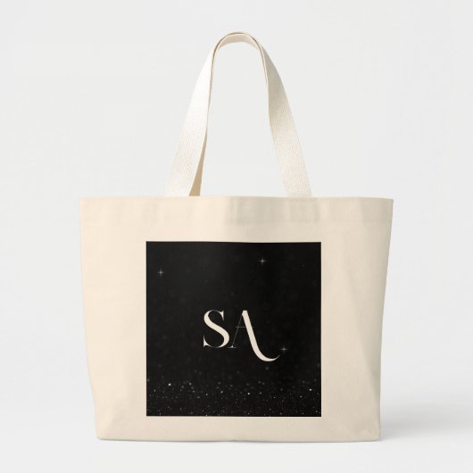Chic Black Glitzer Tote Bag mit Initialen Jumbo Stoffbeutel (Vorne)