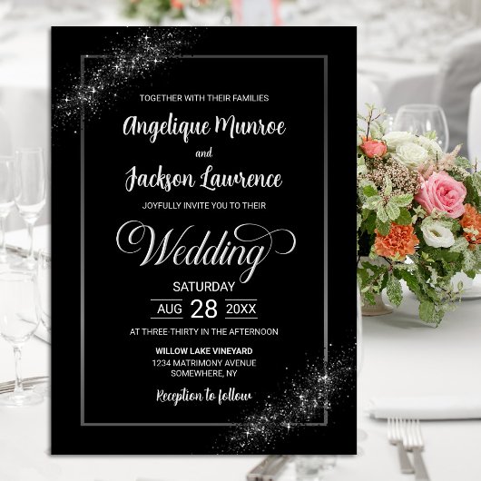 Chic Black Glitzer Wedding Einladung