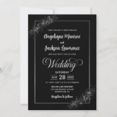 Chic Black Glitzer Wedding Einladung (Vorderseite)