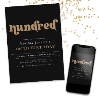 Chic Black Gold 100. Geburtstagsparty Einladung