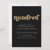 Chic Black Gold 100. Geburtstagsparty Einladung (Vorderseite)