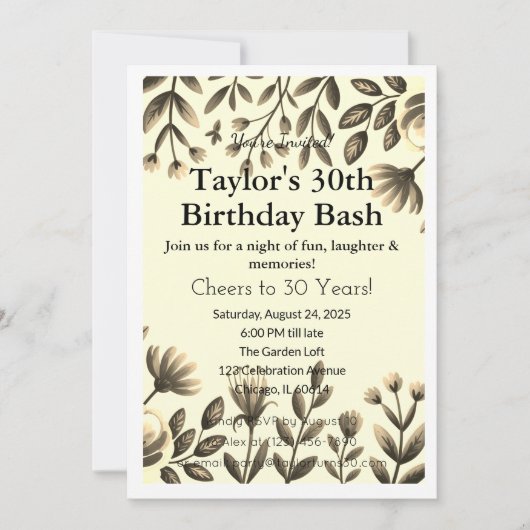 Chic Black & Gold 30. Geburtstag Einladung (Vorderseite)