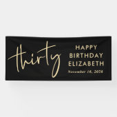 Chic Black Gold 30th Birthday Party Banner (Horizontal)