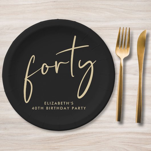 Chic Black Gold 40. Geburtstag Party Pappteller