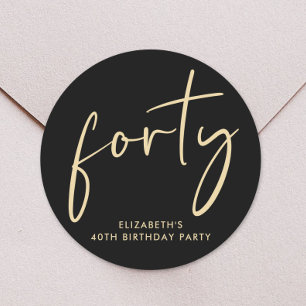 Chic Black Gold 40. Geburtstag Party Runder Aufkleber