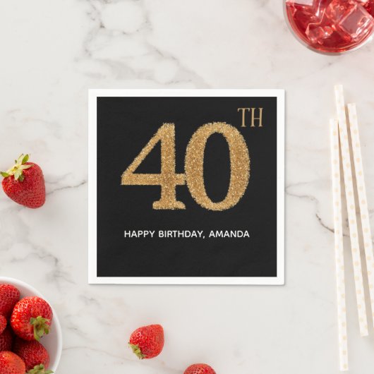 Chic Black Gold 40th Birthday Paper Napkin Serviette (Beispiel)