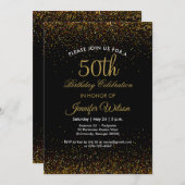 Chic Black & Gold 50. Geburtstag Einladung (Vorne/Hinten)