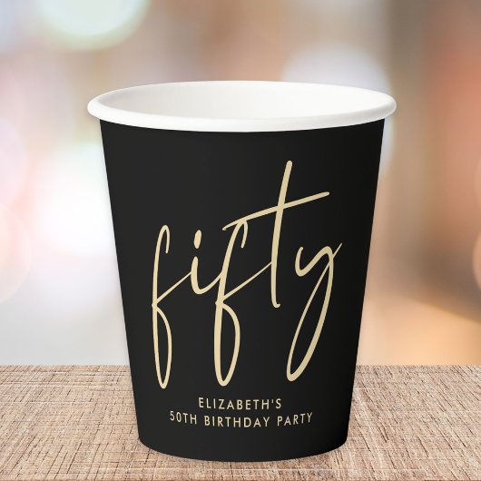 Chic Black Gold 50. Geburtstagsparty Pappbecher