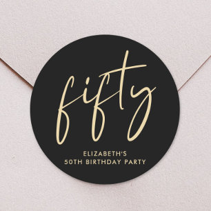 Chic Black Gold 50. Geburtstagsparty Runder Aufkleber
