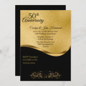 Chic Black & Gold 50. Hochzeitstag Einladung (Vorne/Hinten)