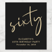 Chic Black Gold 60. Geburtstagsparty Weinetikett (Einzelnes Label)