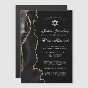 Chic Black Gold Achat Bar Mizwa-Party Magneteinladung