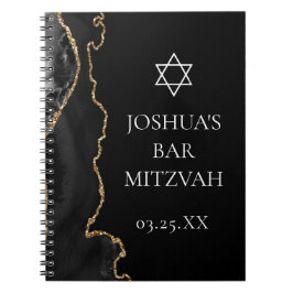 Chic Black Gold Agate Bar Mitzvah Custom Notizblock