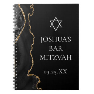 Chic Black Gold Agate Bar Mitzvah Custom Notizblock
