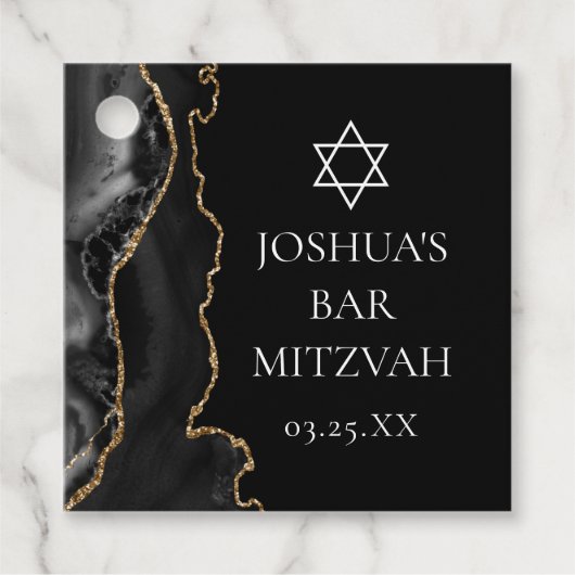 Chic Black Gold Agate Bar Mitzvah Custom Party Geschenkanhänger (Vorderseite)