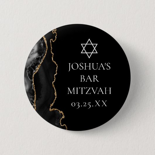 Chic Black Gold Agate Bar Mitzvah Party Button (Vorderseite)