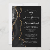 Chic Black Gold Agate Bar Mitzvah Party Einladung (Vorderseite)