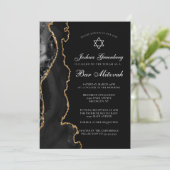 Chic Black Gold Agate Bar Mitzvah Party Einladung (Stehend Vorderseite)