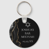 Chic Black Gold Agate Bar Mitzvah Party Schlüsselanhänger (Vorderseite)