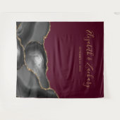 Chic Black Gold Agate Burgundy Wedding Foto Stand Wandteppich (Vorderseite (Horizontal))