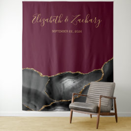 Chic Black Gold Agate Burgundy Wedding Foto Stand Wandteppich