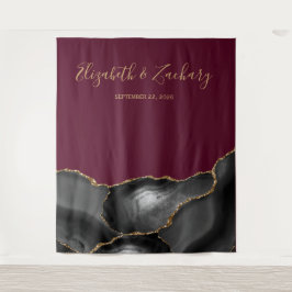 Chic Black Gold Agate Burgundy Wedding Foto Stand Wandteppich