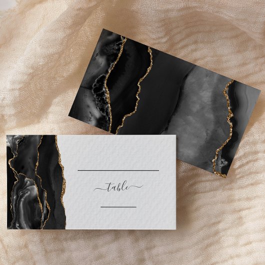 Chic Black Gold Agate Wedding Escort Platzkarte