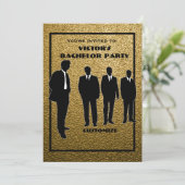 Chic Black & Gold Bachelor Party Einladung (Stehend Vorderseite)