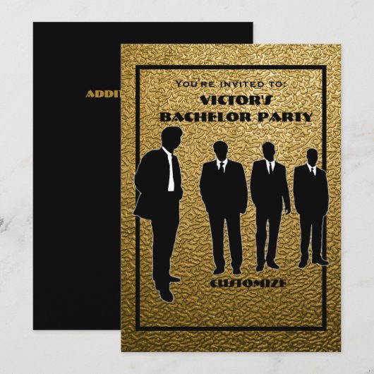 Chic Black & Gold Bachelor Party Einladung (Vorne/Hinten)