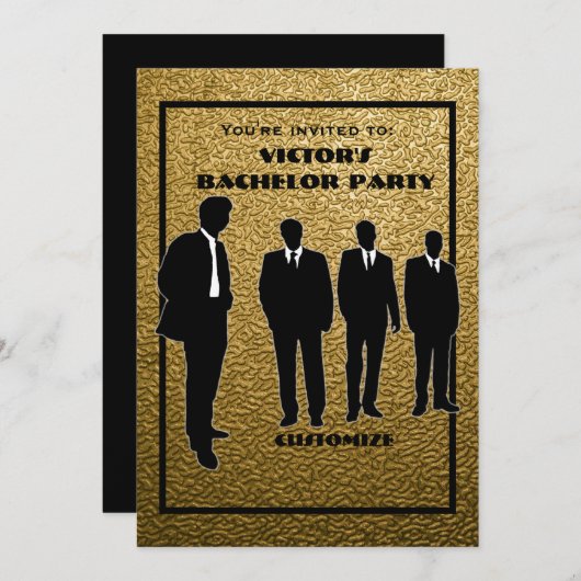 Chic Black & Gold Bachelor Party Einladung (Vorne/Hinten)