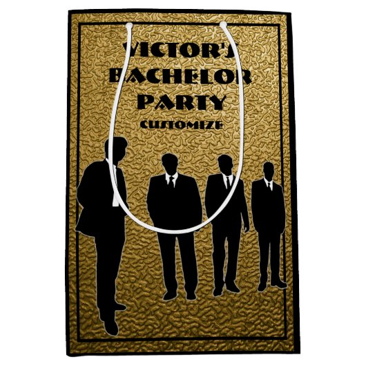 Chic Black & Gold Bachelor Party Mittlere Geschenktüte (Vorderseite)