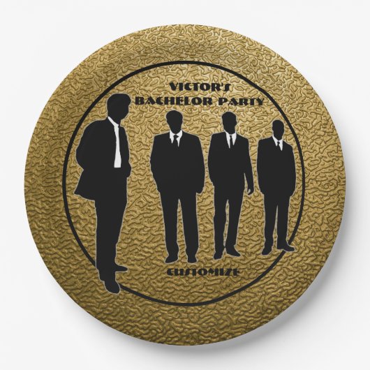 Chic Black & Gold Bachelor Party Pappteller (Vorderseite)
