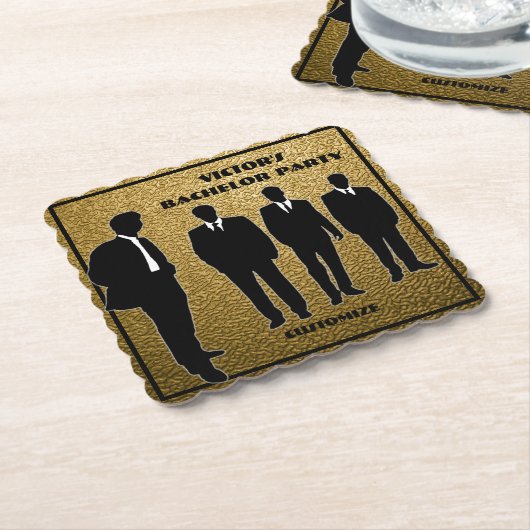 Chic Black & Gold Bachelor Party Untersetzer (angewinkelt)
