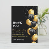 Chic Black Gold Ballon Dankeskarte (Stehend Vorderseite)