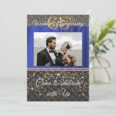 Chic Black Gold Blue Silk 65. Hochzeitstag Einladung (Stehend Vorderseite)