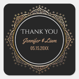 Chic Black Gold Boho Wedding | Vielen Dank für Ihr Quadratischer Aufkleber