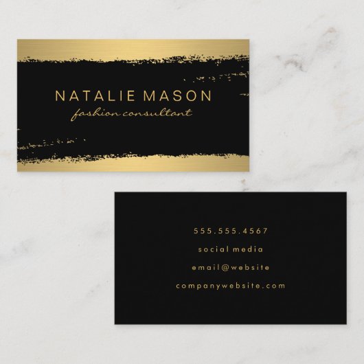 Chic Black Gold Brushed Visitenkarte (Vorne/Hinten)