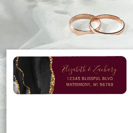 Chic Black Gold Burgundy Wedding Rücksendeadresse