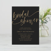 Chic Black & Gold Calligraphy Brautparty Einladung (Stehend Vorderseite)