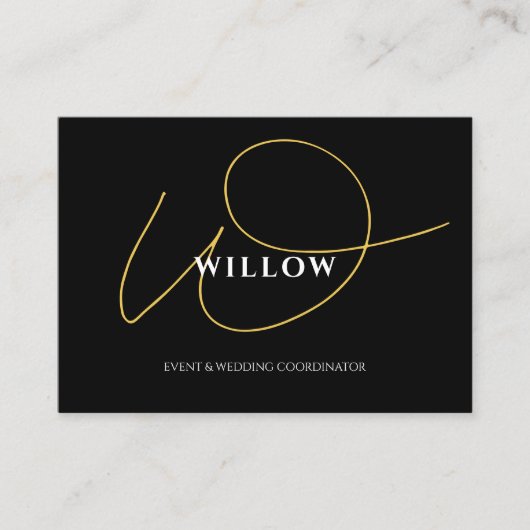 Chic Black & Gold Calligraphy Script QR Code Visitenkarte (Vorderseite)