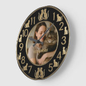 Chic Black & Gold Cat Lover's Wall Clock Große Wanduhr (Winkel)