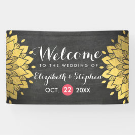 Chic Black & Gold Chalkboard Floral Wedding Banner