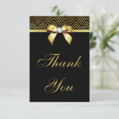 Chic Black Gold Chevrons Diamond Bow Vielen Dank Dankeskarte (Stehend Vorderseite)