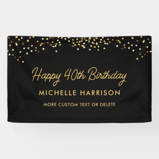 Chic Black Gold Confetti jedes Alter Custom Geburt Banner (Horizontal)